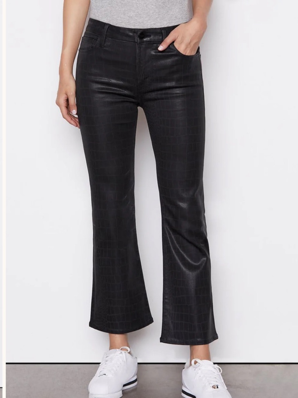 Frame Le Cropped Mini Boot Noir Croc Coated Black Jeans size 32 NWT NEW - Picture 2 of 11
